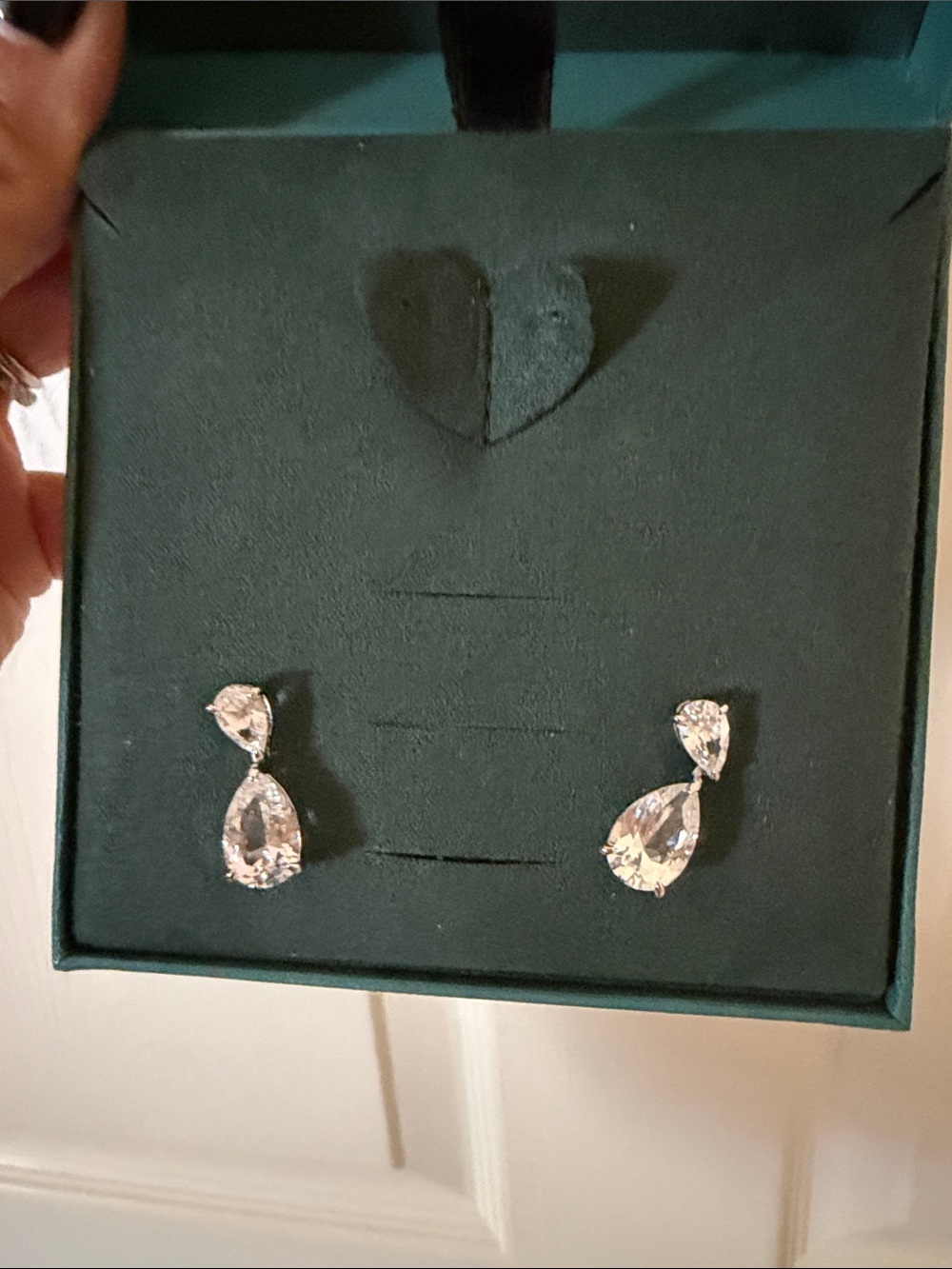 Aurate Clear Crystal Teardrop Earrings in Silver Tone